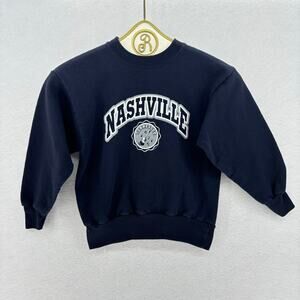 Hanes Nashville Tennessee Crewneck Sweatshirt Youth Boy SMALL Navy Blue Casual